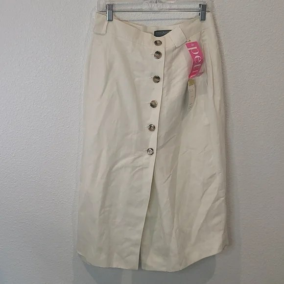 NWT deadstock Harve Benard linen long skirt cream size 14 petite - Picture 1 of 11